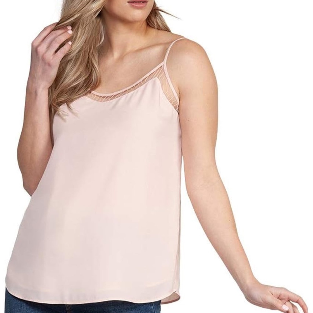 Black Tape Camisole Pale Pink Mesh Detail Spaghetti Straps